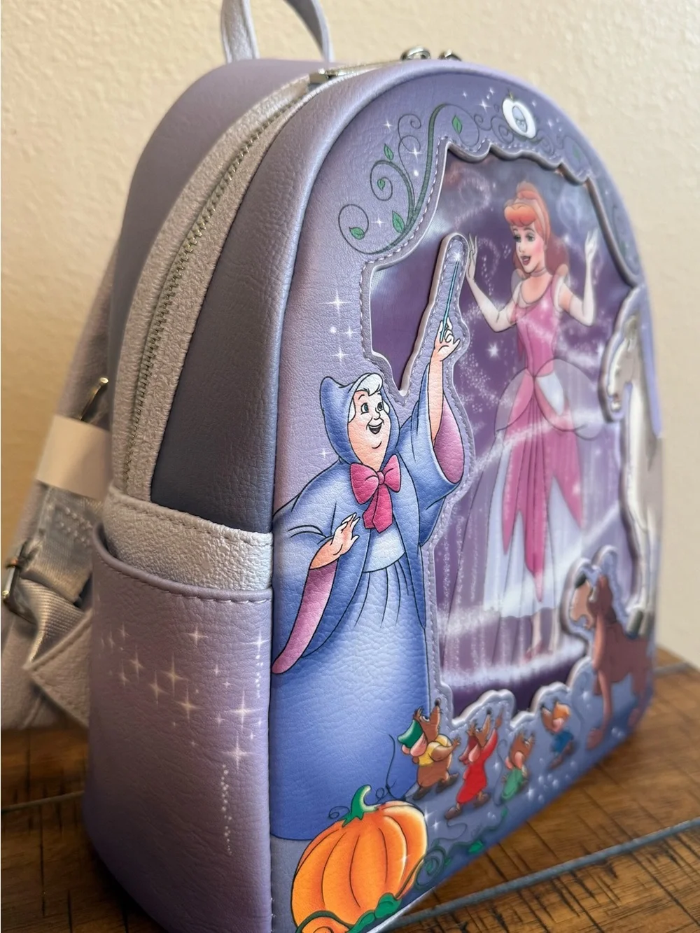 Loungefly Cinderella Mice & Pumpkins Mini Backpack in Purple with Orange Accents